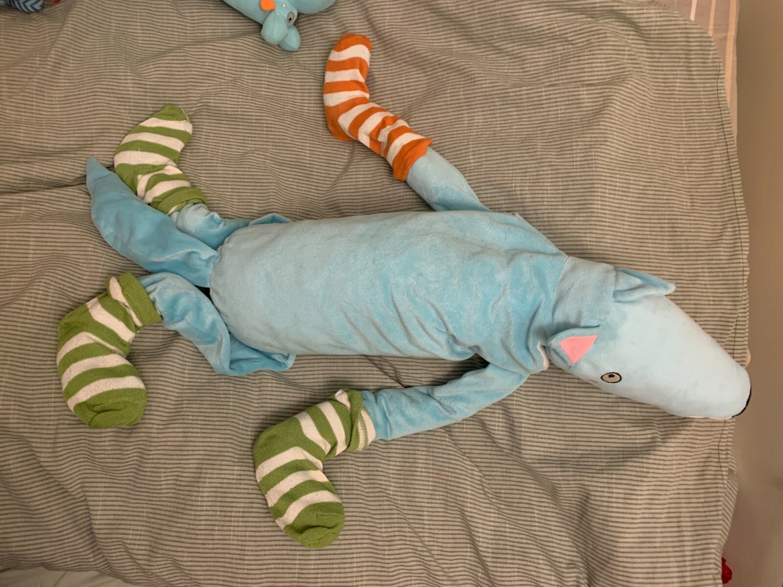 ikea stuffed wolf in socks