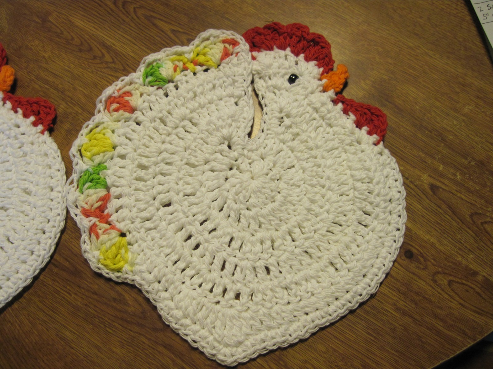 2 Homemade Crocheted Chicken Potholders (Orange/Gold and Pink Lemonade)