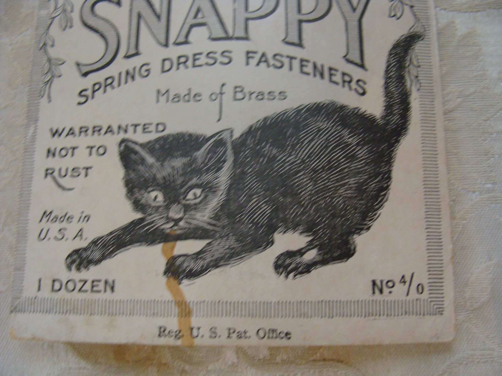 Antique Snappy Brass Dress Fasteners ~ Kitty Cat ~1 Card with 12 Snaps