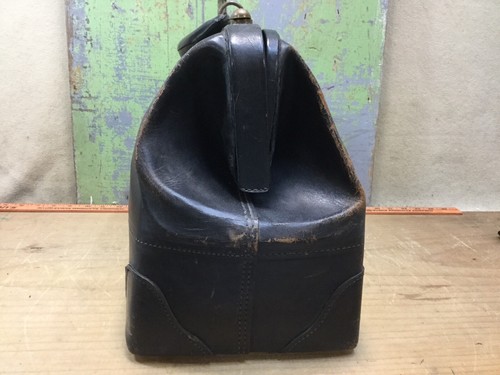 Vintage Medical Doctors Bag, Black Leather, W/ Key, Bangor Maine