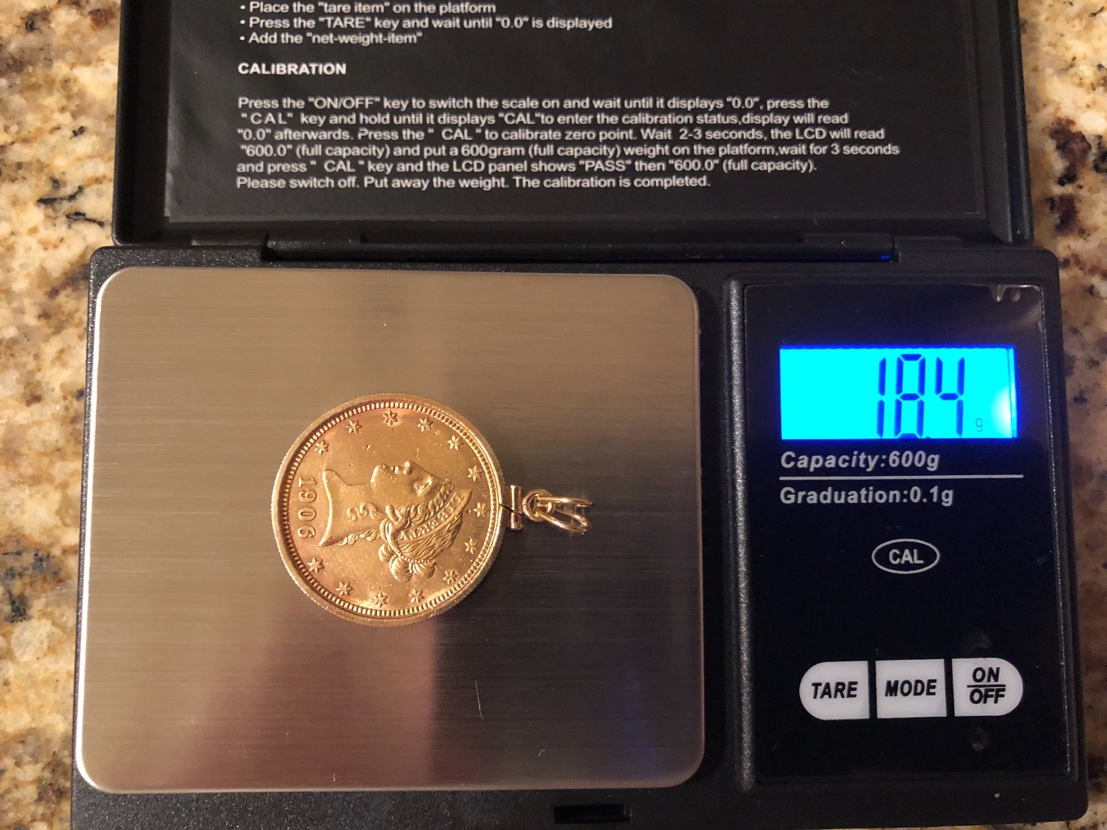 1906 D  $10 Dollars 1/2 oz Liberty Head Gold Eagle Coin 14K Gold Bezel Pendant