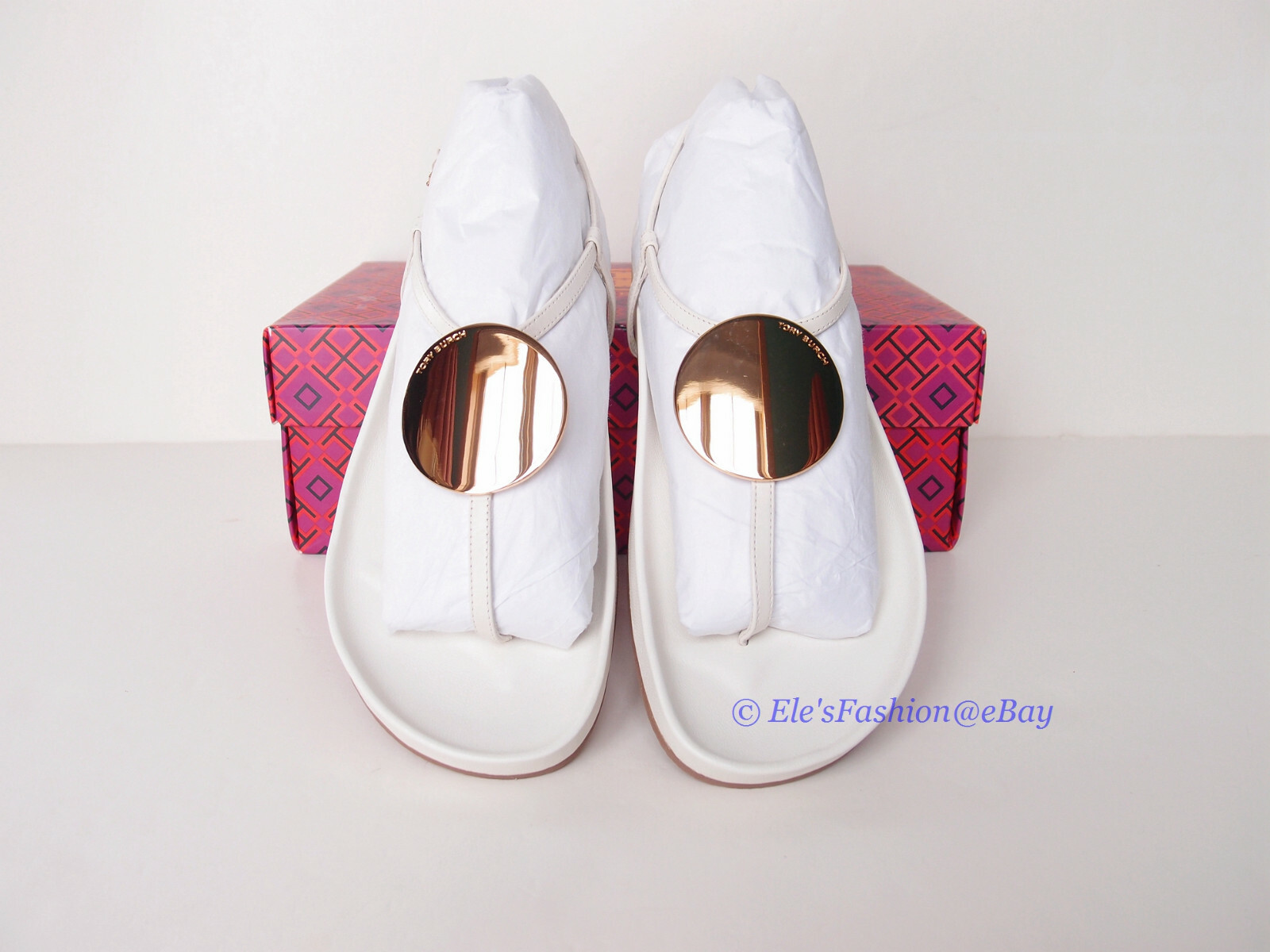 Pre-owned Tory Burch Patos Disk Thong Cloud Leather Sandal Ivory Us 9 Authentic In White
