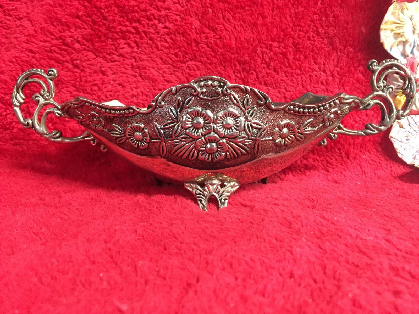 Vintage Godinger Silver Art Company Ltd Ornate 3 Footed Floral Filigree Dish