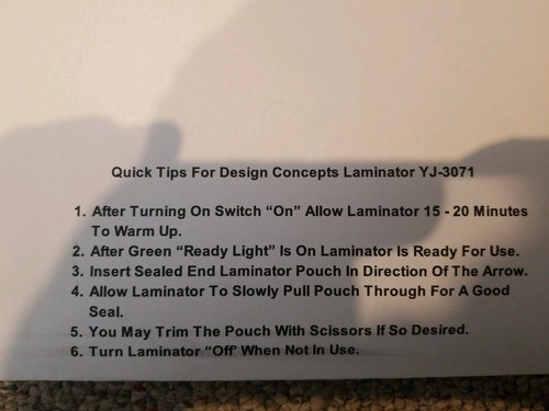 Design Concepts Laminator Compact Portable Model YJ 3071