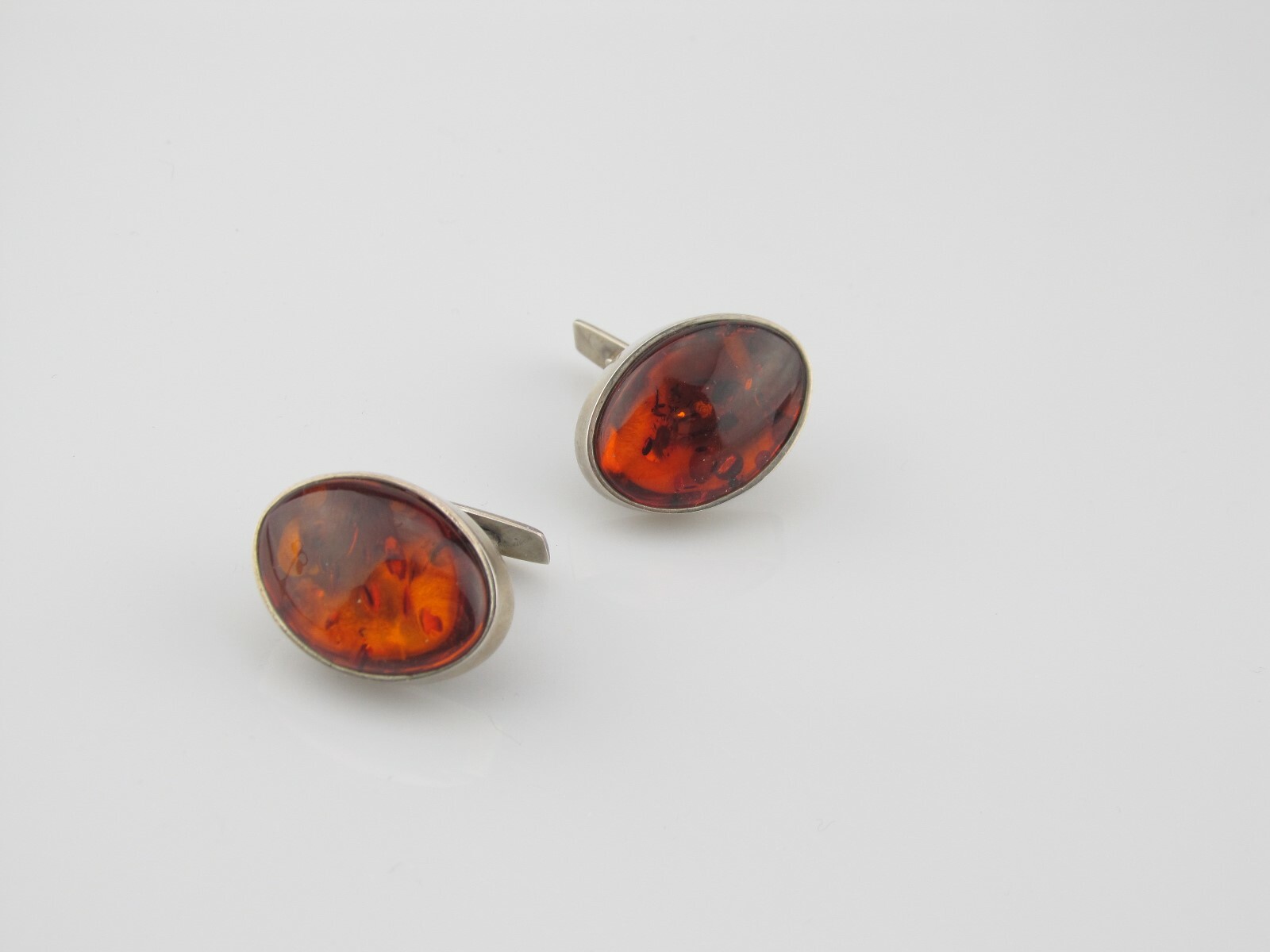 VINTAGE DANISH EINER FEHRN large STERLING 925 SILVER & AMBER CUFFLINKS
