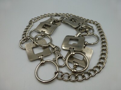 Vintage Metal Geometric Belt, Silver Tone, Heavy, up to 36 Inches