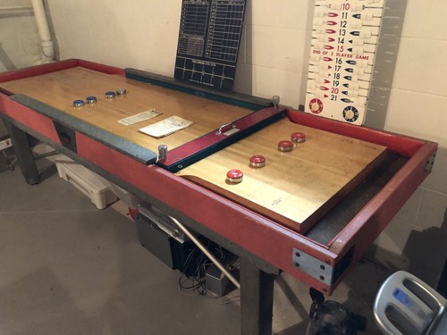 9 Foot Antique Shuffleboard Table. American manufacturer. Made in New Jersey.