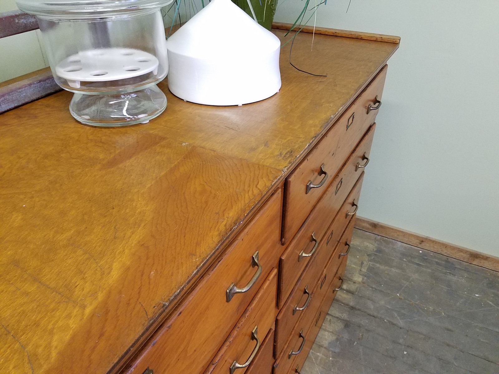 Large 11 Ft Antique Industrial Twenty Drawer Merchantile Cabinet