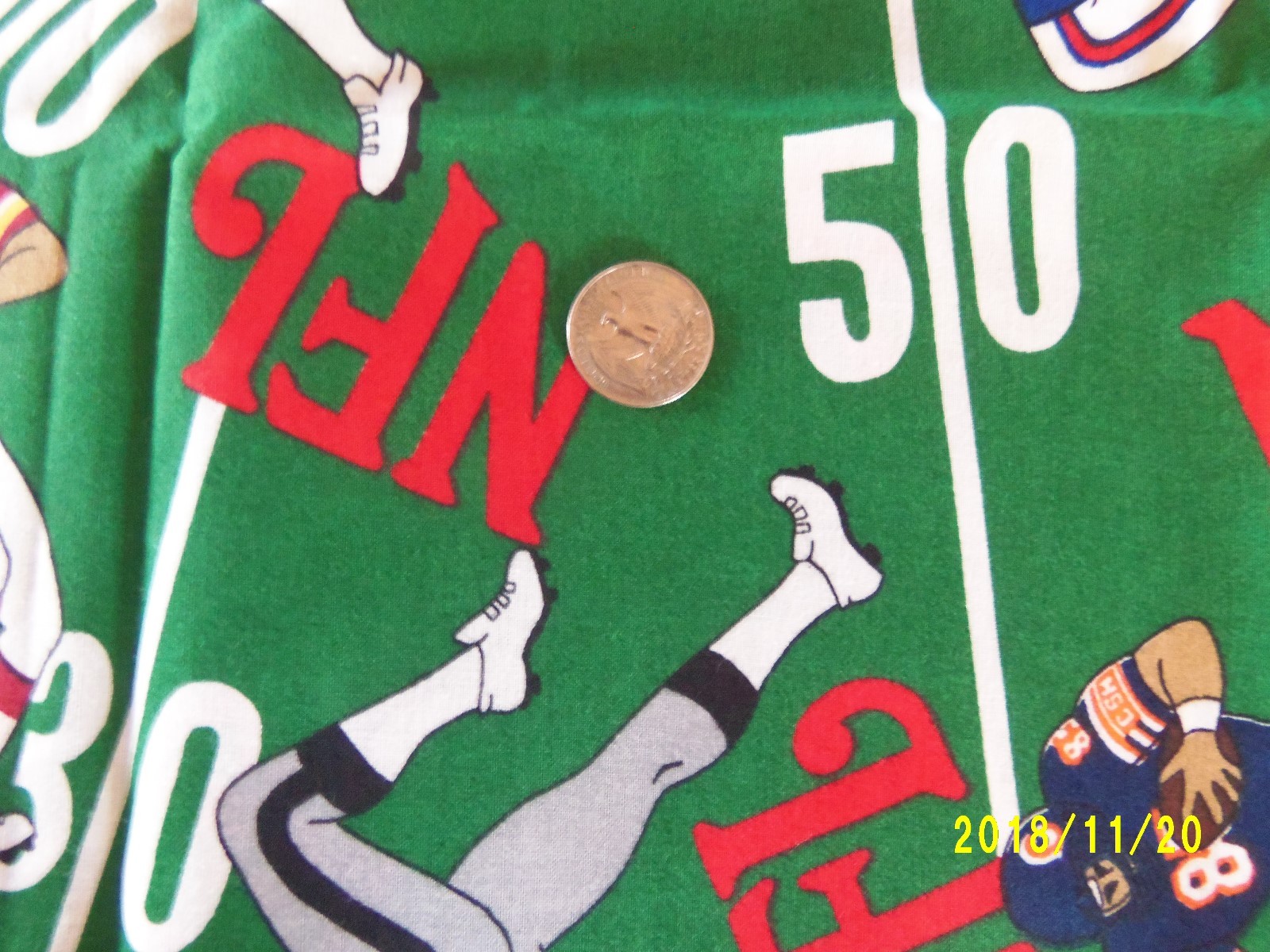 Vintage Team NFL Green Fabric Quilting Sewing Crafting 60 x 37