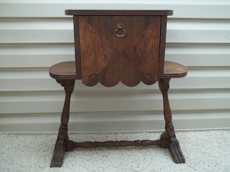 Vintage Wood End Side Table Nightstand Cabinet Copper Lined Cigar