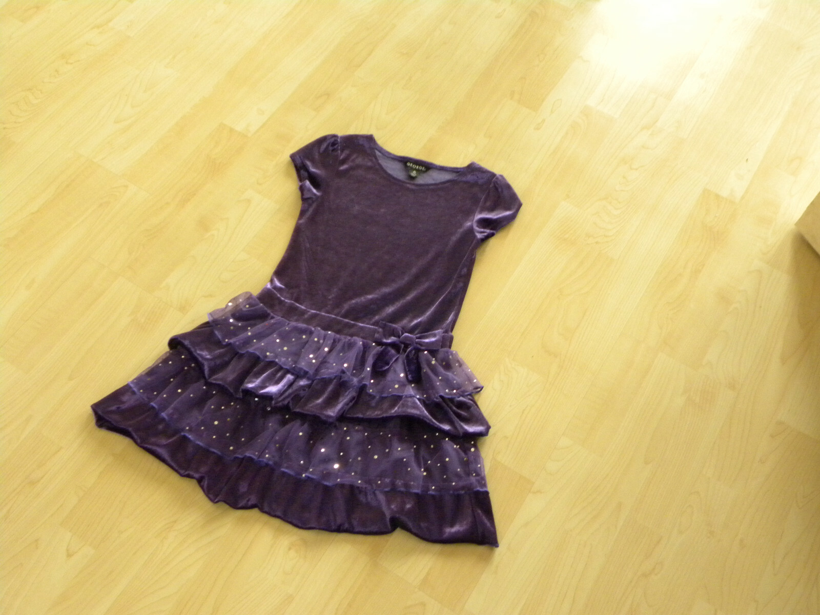 George girls royal purple velvet sparkly ruffle skirt party dress size M 7-8 EUC