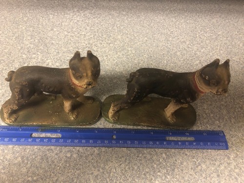 ANTIQUE HUBLEY USA TOY DOG STATUE BOOKENDS CAST IRON BOSTON TERRIER BOOK ENDS