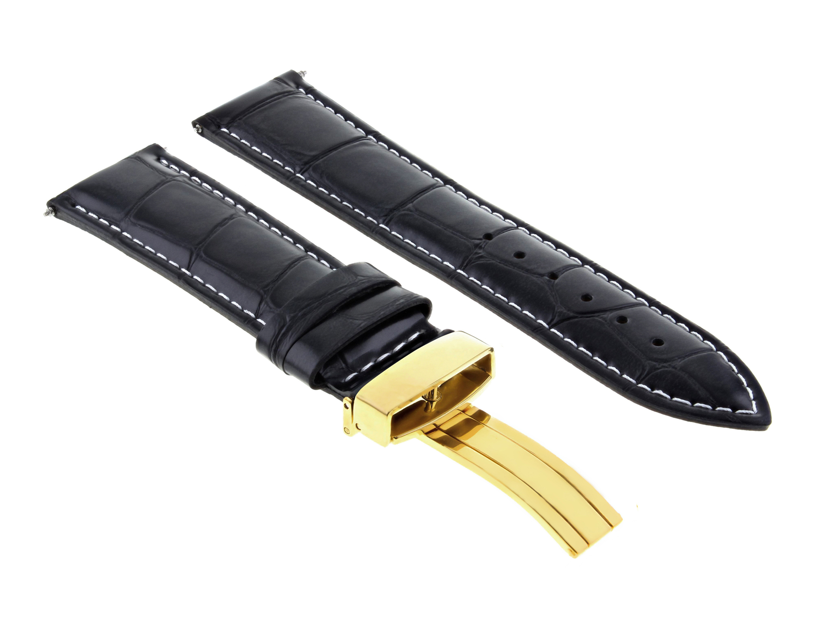 20MM LEATHER WATCH BAND STRAP DEPLOYMENT CLASP FOR ROLEX DATEJUST BLACK