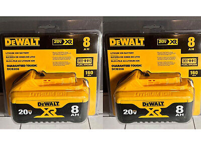 2 PACK DeWalt DCB208 20V MAX XR 8.0 AH Compact Lithium Ion Power Tool Battery