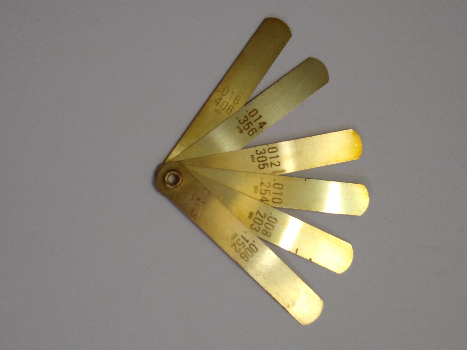 Brass Feeler Gauge 6 Blades .006.016 Each Is 3" Blade