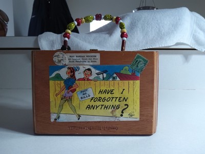 USED! Custom-Made Cigar Box Purse with Bead Handle Rockabilly Rat Rod 