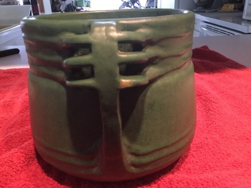 Weller Pottery Matte green Two handed jardiniere