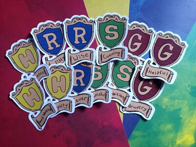 12 Harry Potter 3 inch Ravenclaw, Hufflepuff, Slytherin, Gryffindor Sticker Set