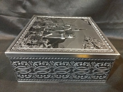 Vintage German Embossed 3D Tin Metal Box Schloss Neuschwanstein Castle Palace