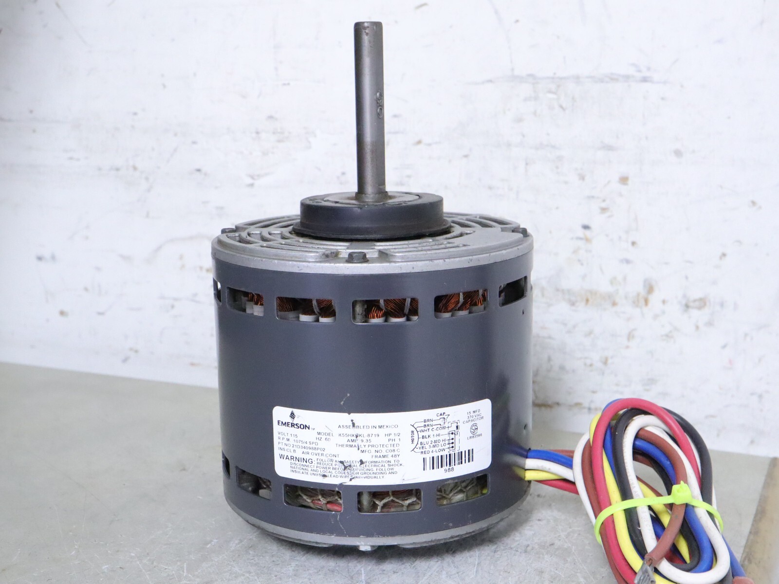 EMERSON K55HXHKL-8719 Blower Motor 1/2 HP 1075 RPM 4SPD 1PH 115V D340988P02 | eBay EMERSON K55HXHKL-8719 Blower Motor 1/2 HP 1075 RPM 4SPD 1PH 115V D340988P02 | eBay