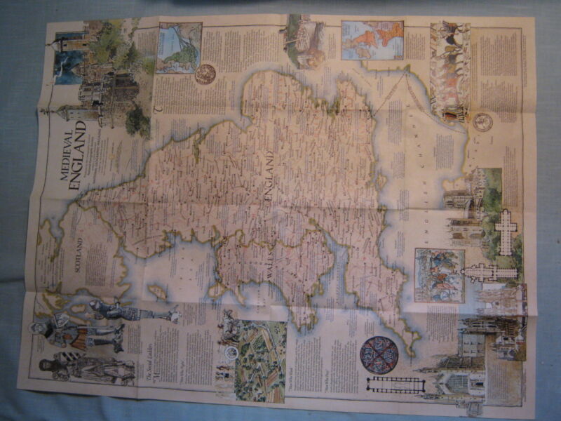 MEDIEVAL ENGLAND MAP CASTLES BATTLES CATHEDRALS National Geographic October 1979
