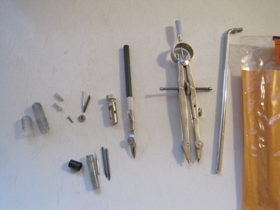 Lot of Vtg Drafting Tools Dietzgen Japan Compass Bow Pen Lengthening Bar Tips +