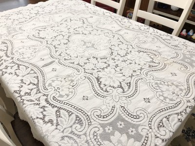 Quaker Lace Snowmen Lace Tablecloth 60/" x 104/" Oblong Christmas Polyester Vintag