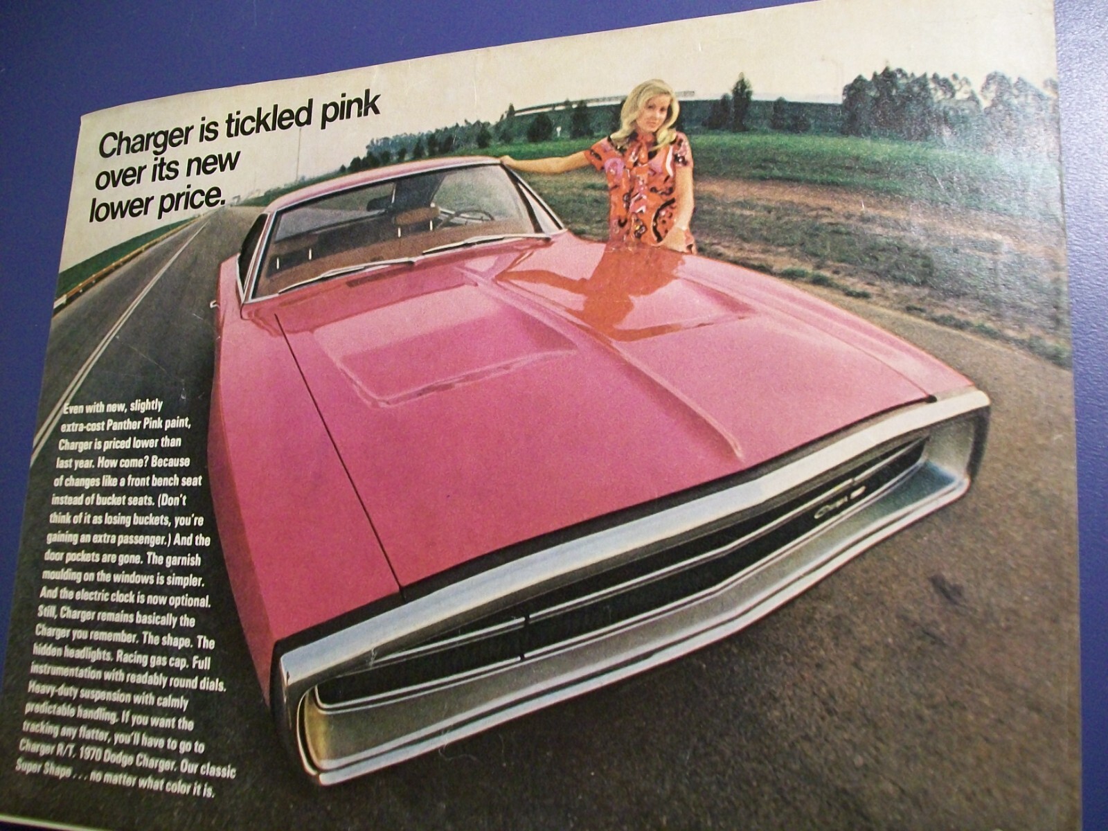 1970 Dodge Charger mid-size-mag car ad -Panther Pink