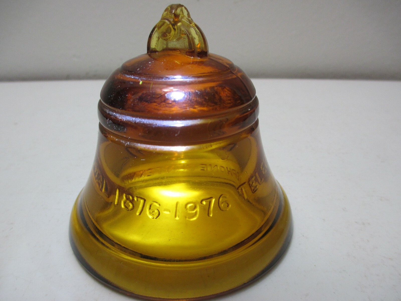 Vintage Telephone Pioneers of America Glass Bell Centenial 1976 Amber