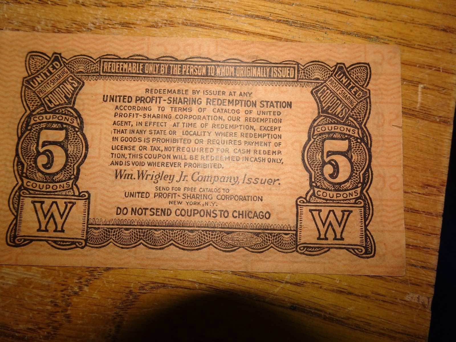 Vintage Wrigley Spearmint Gum Profit Sharing Coupon