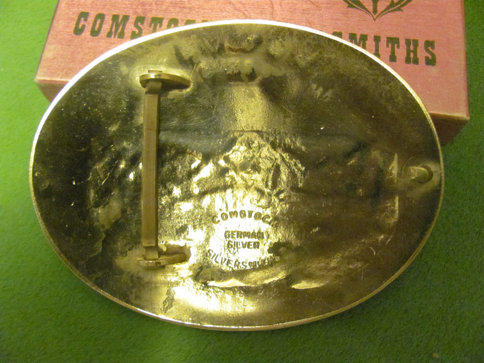 VINTAGE COMSTOCK GERMAN SILVER, SILVERSMITH BELT BUCKLE( N. W. MO. L.B.R. 1978)