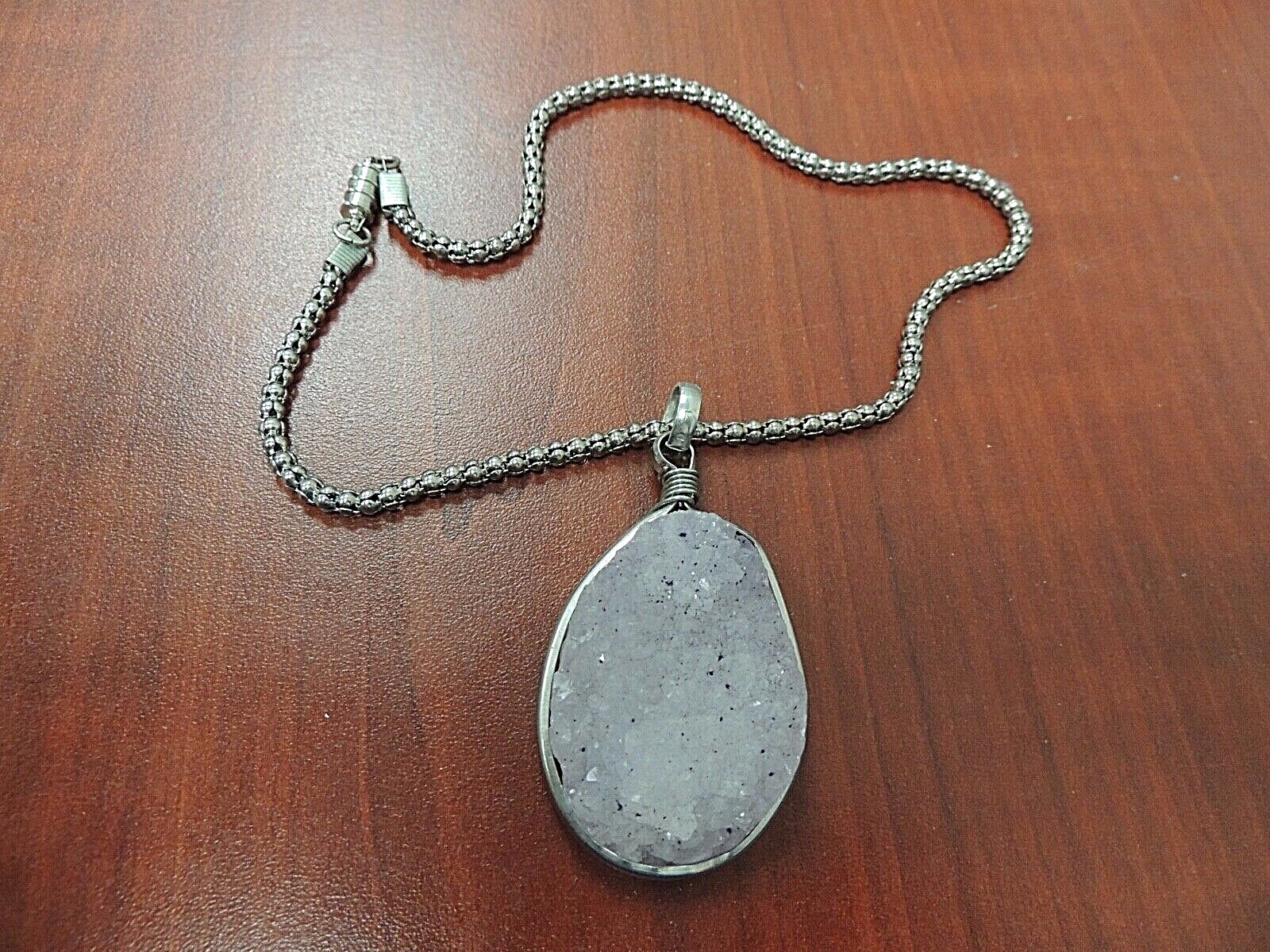 Vintage Classic "Raw Rock Open Geode Quartz Crystal" 16" Necklace