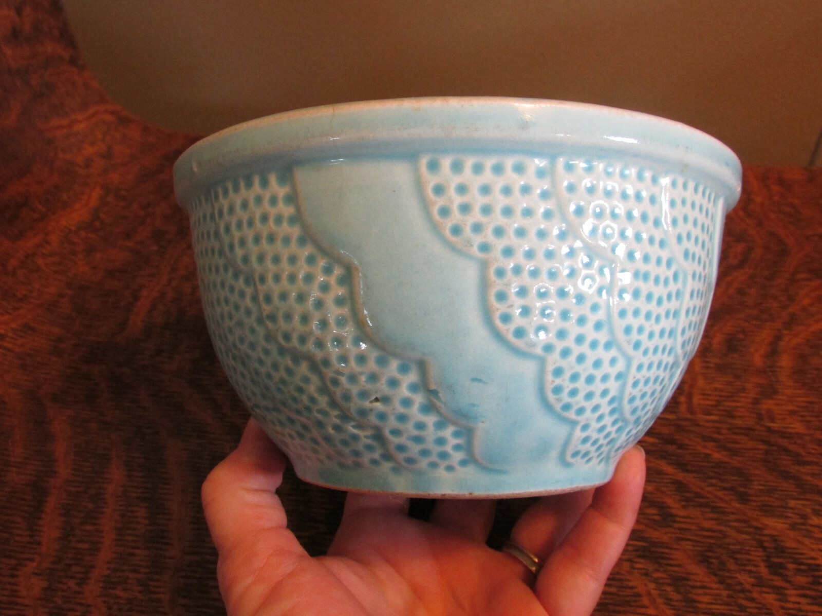 R.R.P. Co. Robinson Ransbottom, Roseville OH, Aqua Blue Crock Mixing Bowl