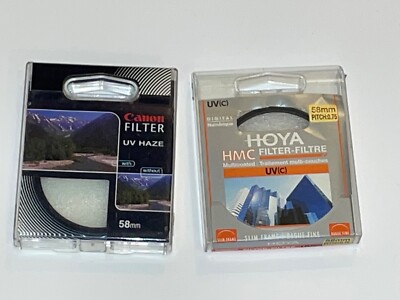 2 Filters CANON HOYA UV HAZE FILTERS 58MM 7-580-1 plus HOYA HMC 58mm Jewel Cases