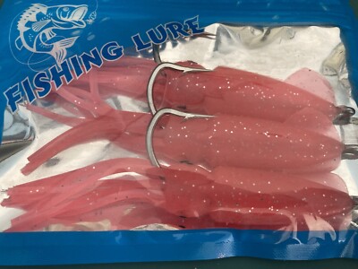 5'' Soft Squid Baits 9/0 Long Shank Hooks Rockfish Lingcod Grouper Jig Fishing