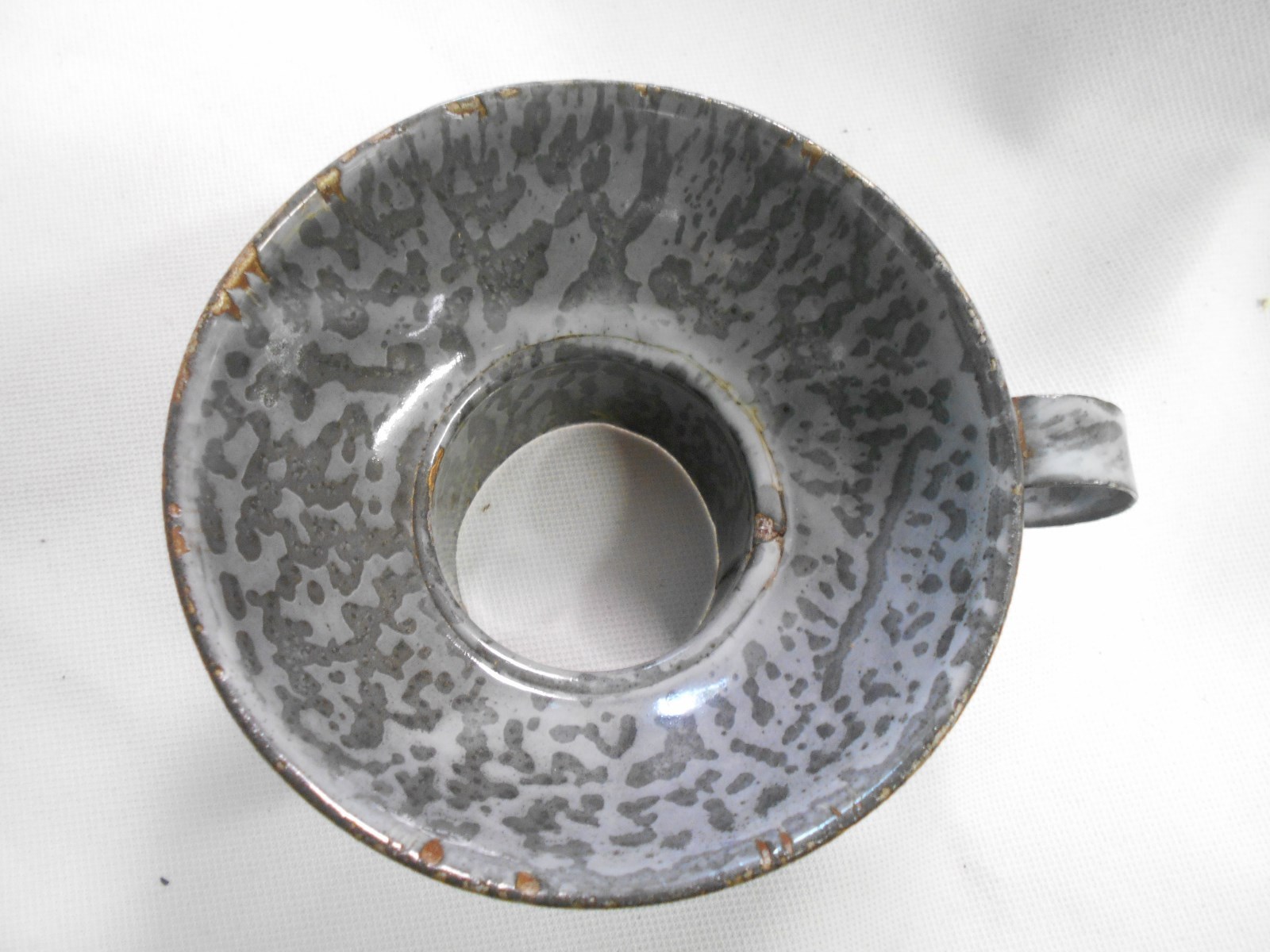 vintage gray speckled / marbled graniteware funnel