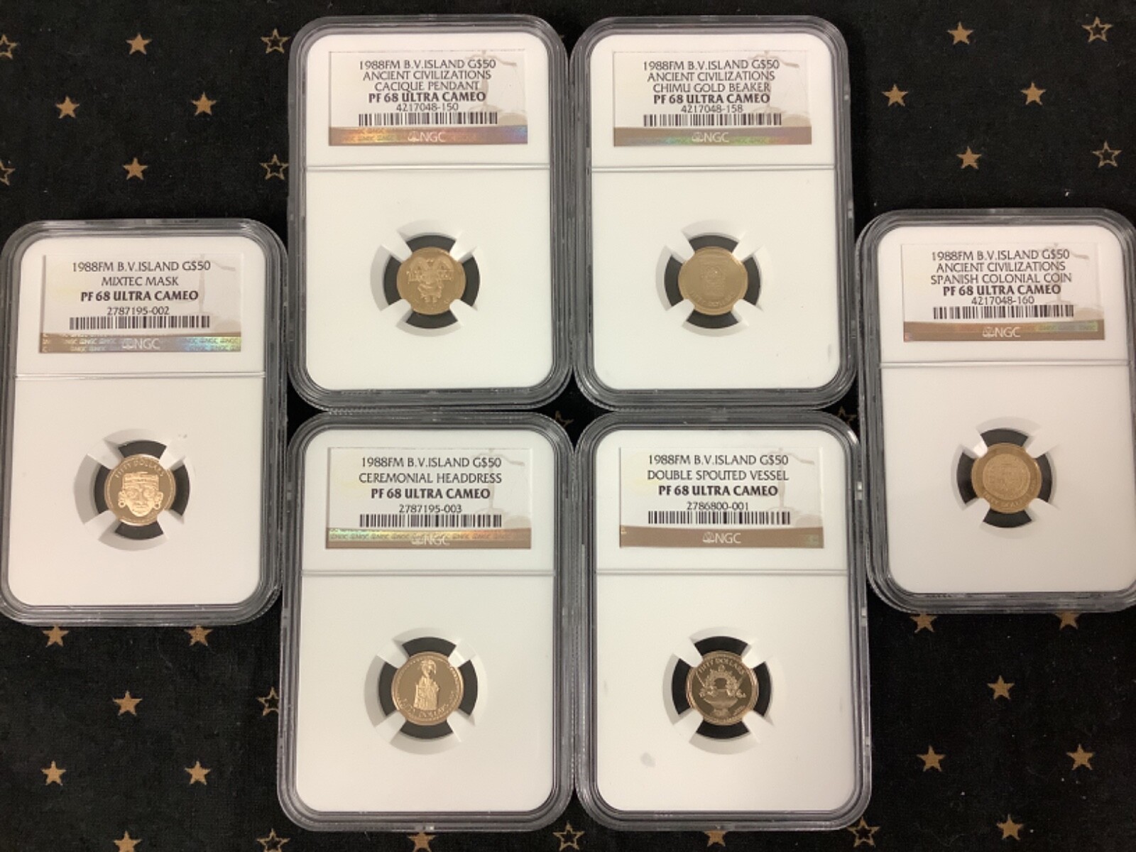 LOT OF 6 GOLD COINS - British Virgin Islands 1988 FM Gold $50