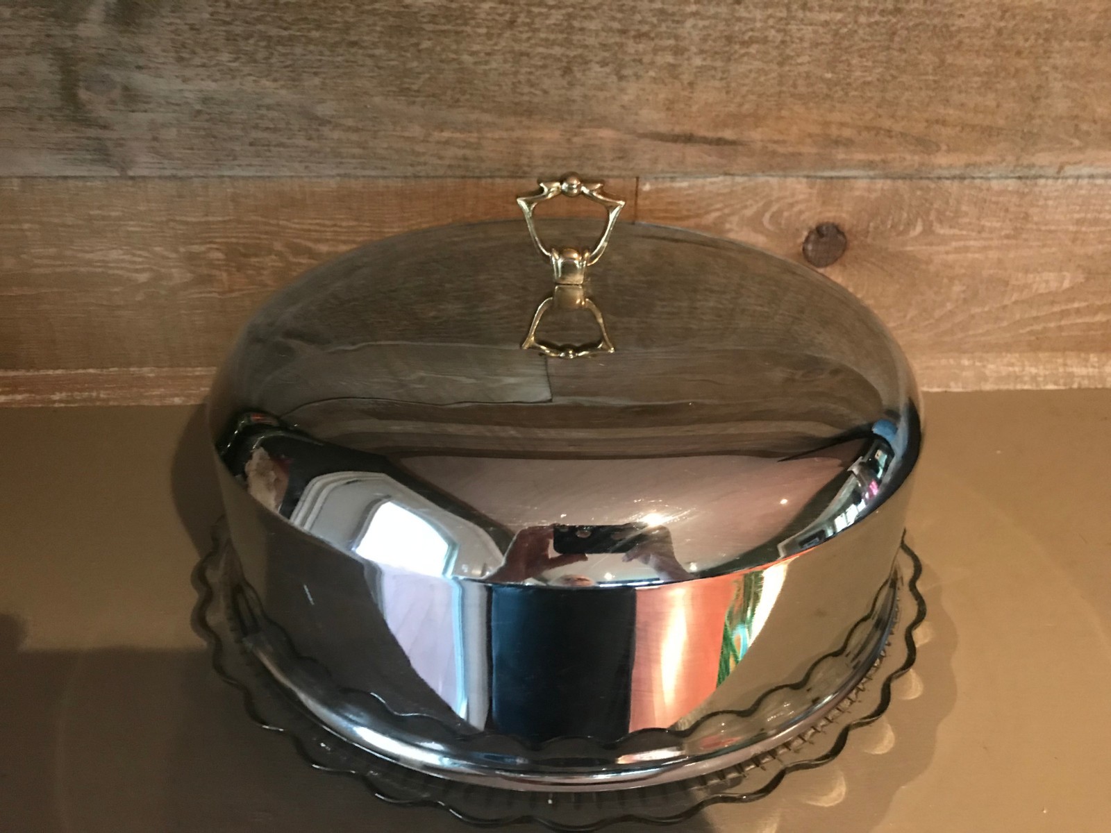 Vintage Cake Display Holder Silver Cover with Glass Sunflower Plate