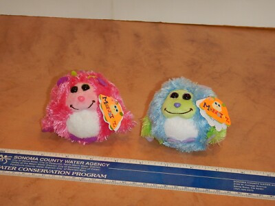  2 ORIGINAL 2012 TY MONSTAZ CLIP KEY CHAIN CHARMS BENNY & TRIXIE PLUSH 3'', NOS