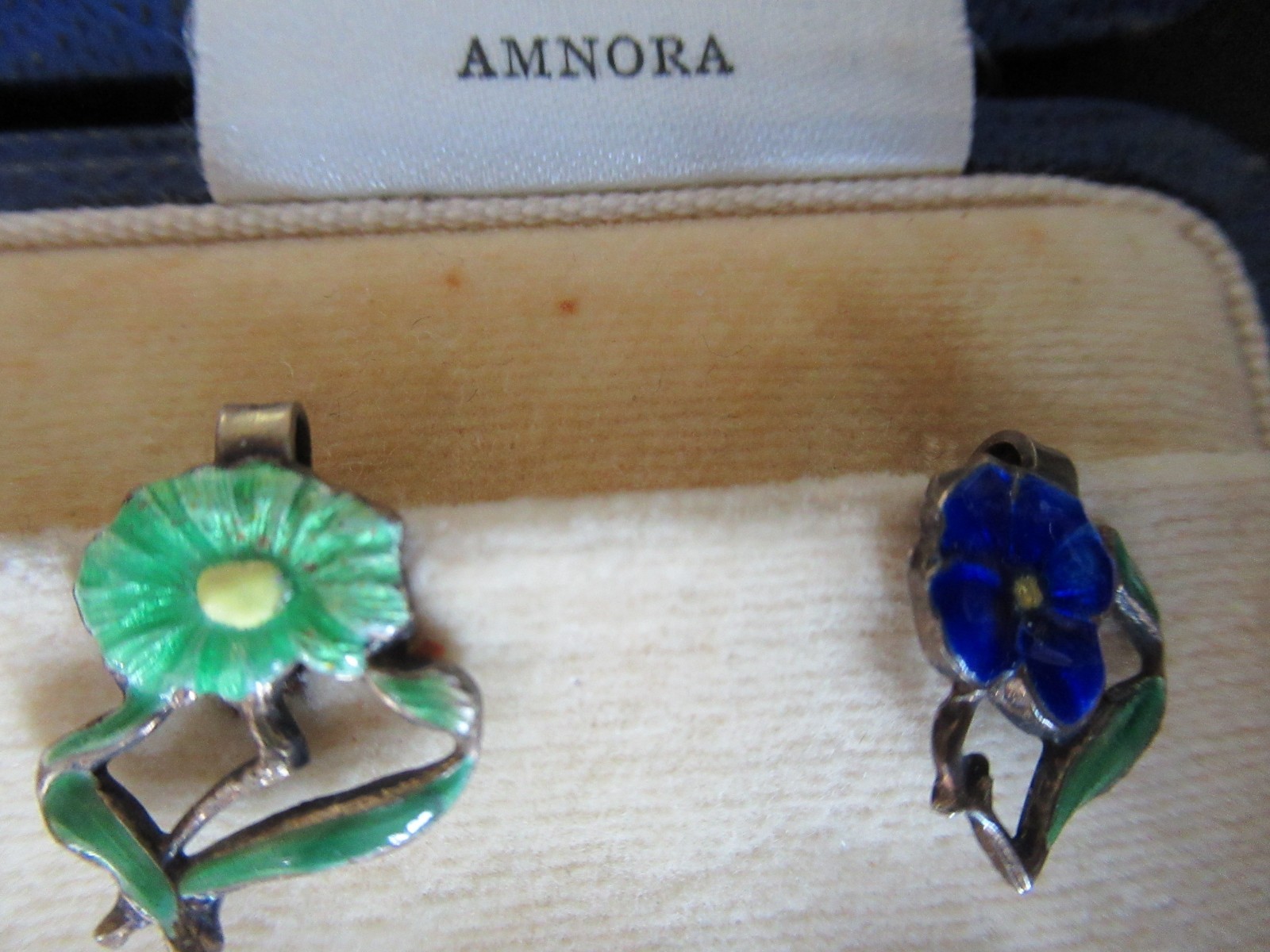 Antique Silver Napkin Clips Holders Enameled Floral Provincial Flowers Annora
