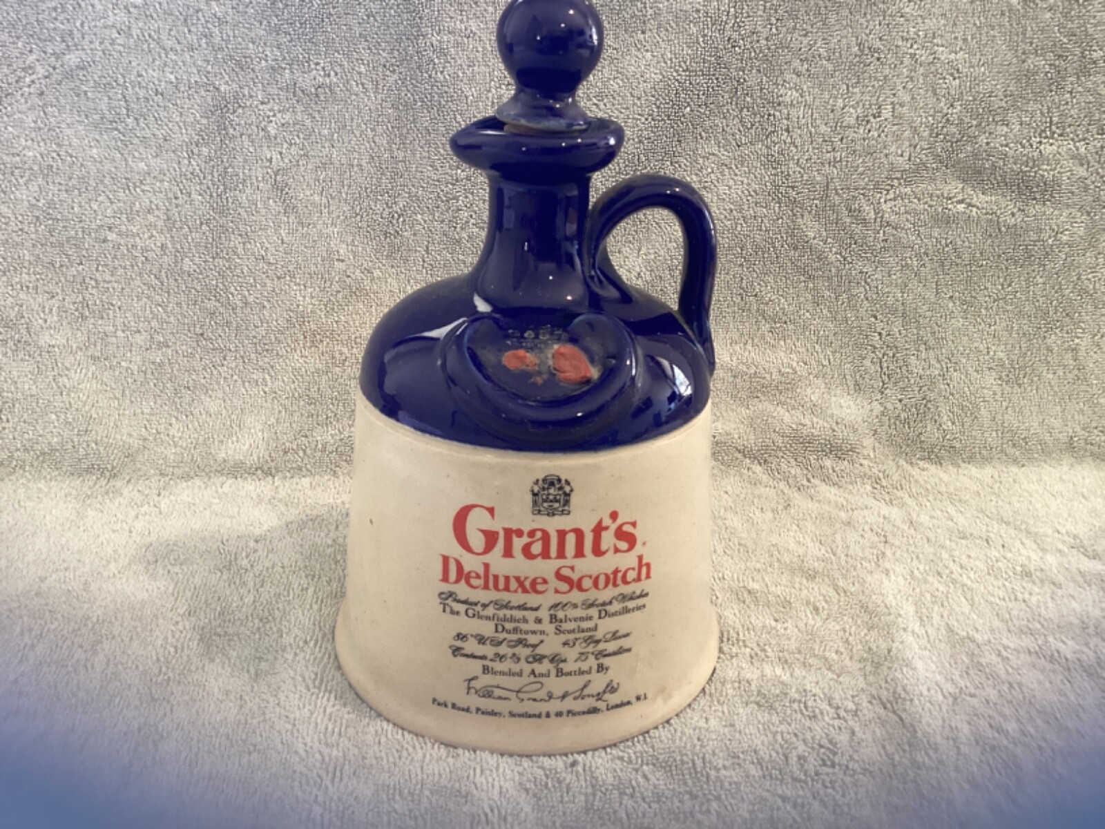 Vintage Empty Pottery Whisky Bottle, Grant's Deluxe Scotch
