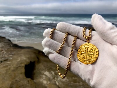 PENDANT JEWELRY NECKLACE 1708 8 ESCUDOS 22kt SOLID GOLD COIN