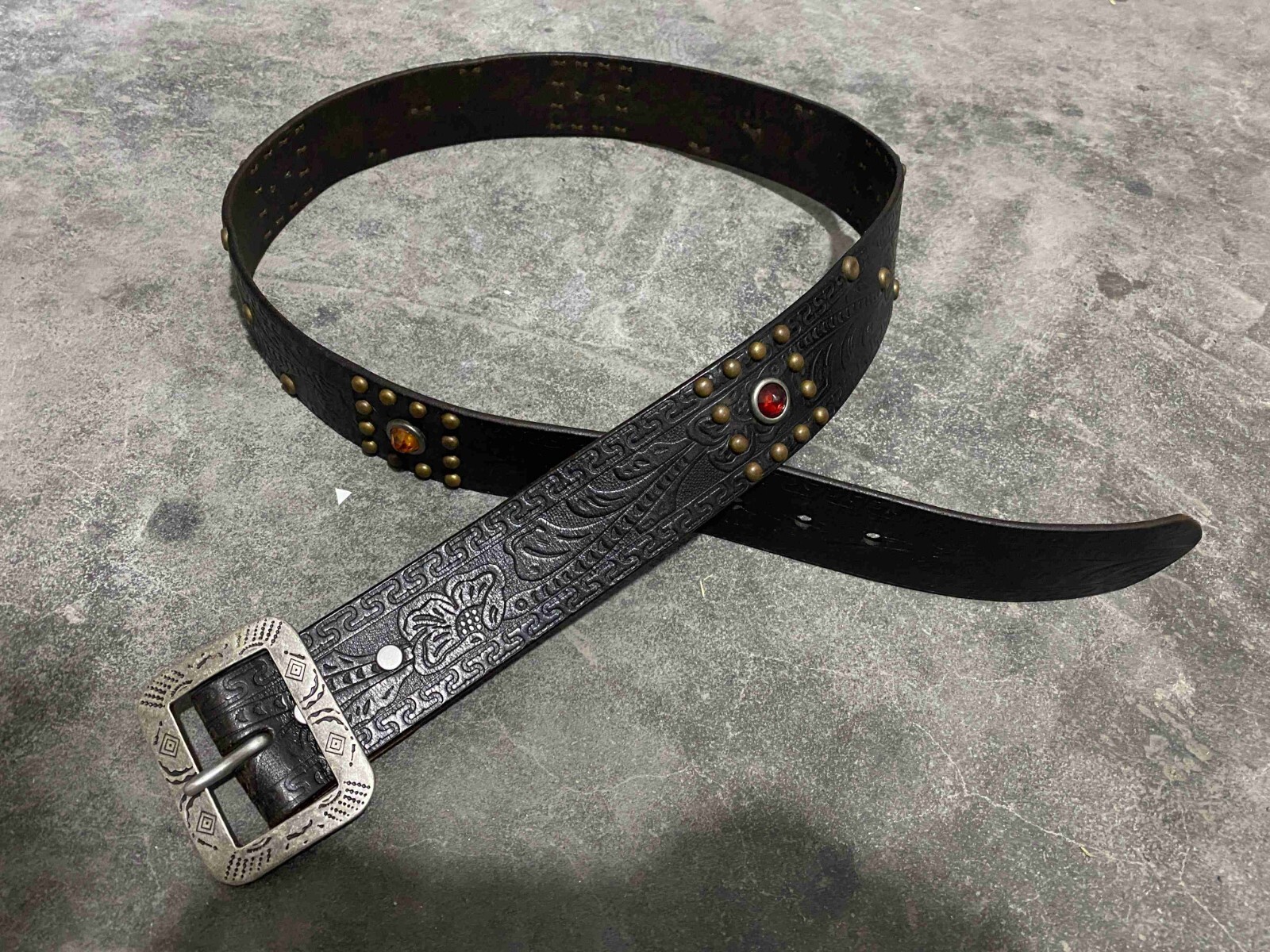 RRL Double RL Distressed Studded Leather Western Belt | eBay