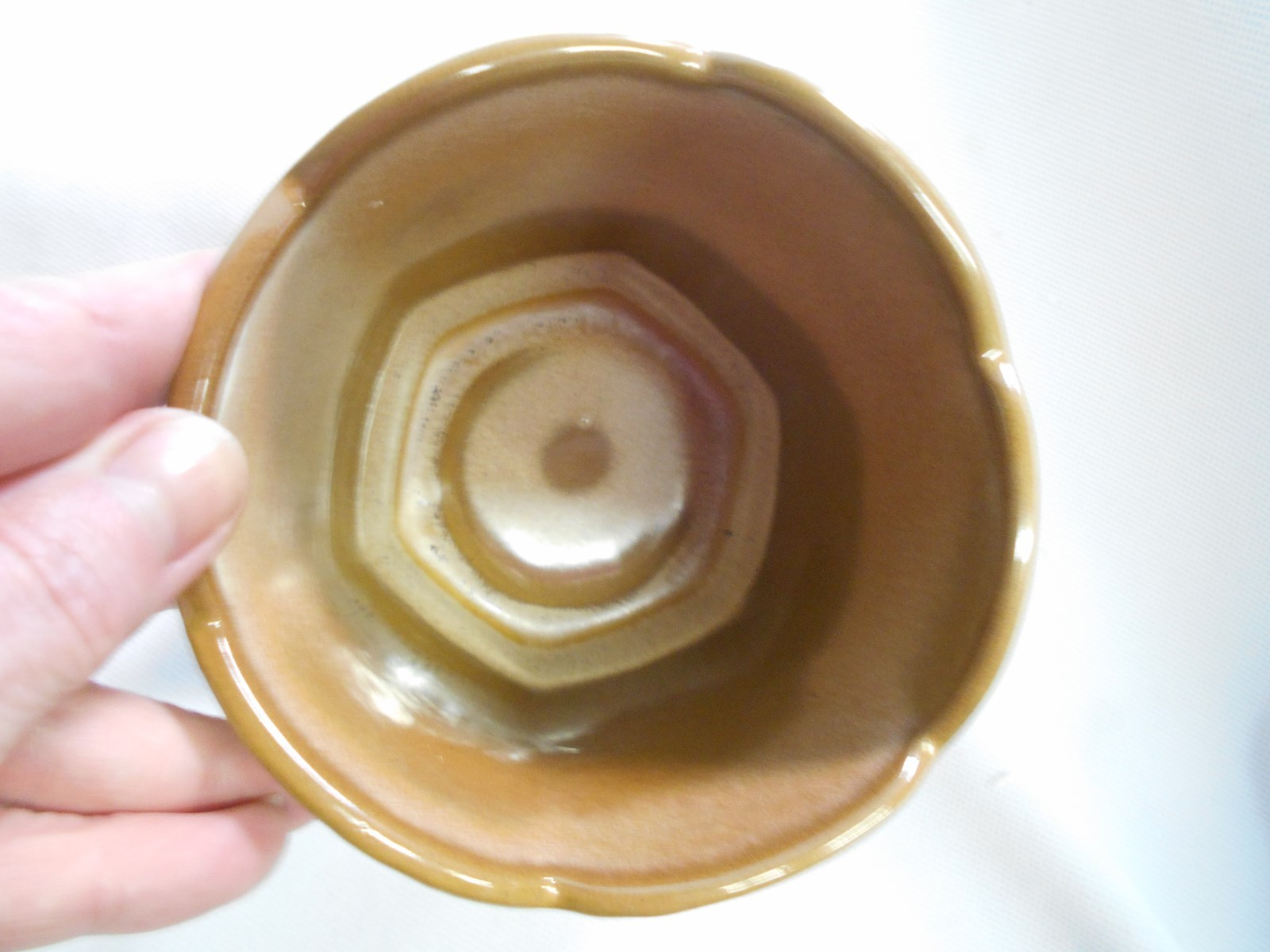 vintage brown sand tone Frankoma pottery scalloped flower pot / planter