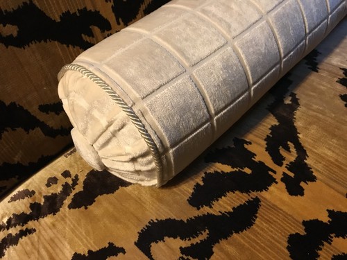 Pr. Scalamandre Ivory Silk Cut Velvet Bolsters Neckrolls Pillows