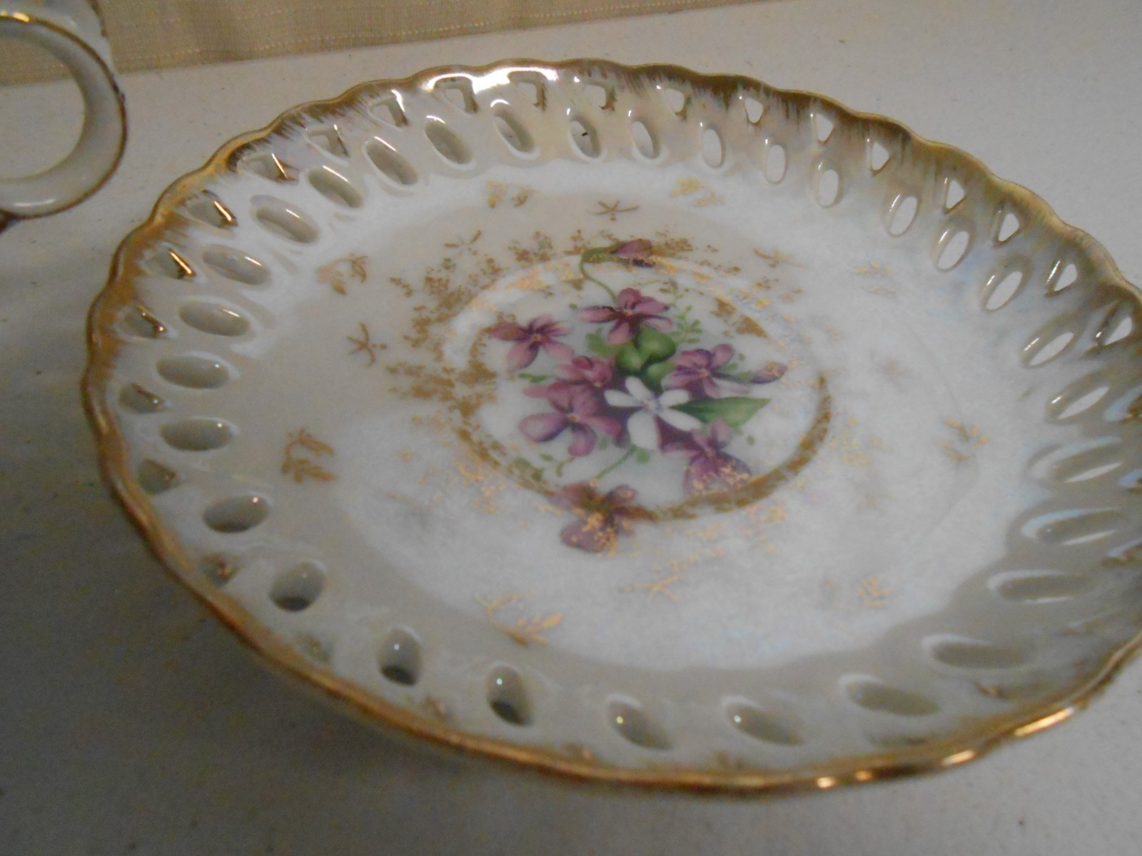 Vintage LEFTON Tea Cup & Saucer Lusterware Iridescent Flowers