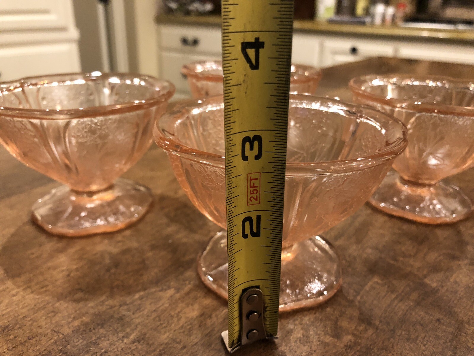 Set of 3 VTG Jeanette Pink Cherry Blossom Depression Glass Footed Dessert Dish