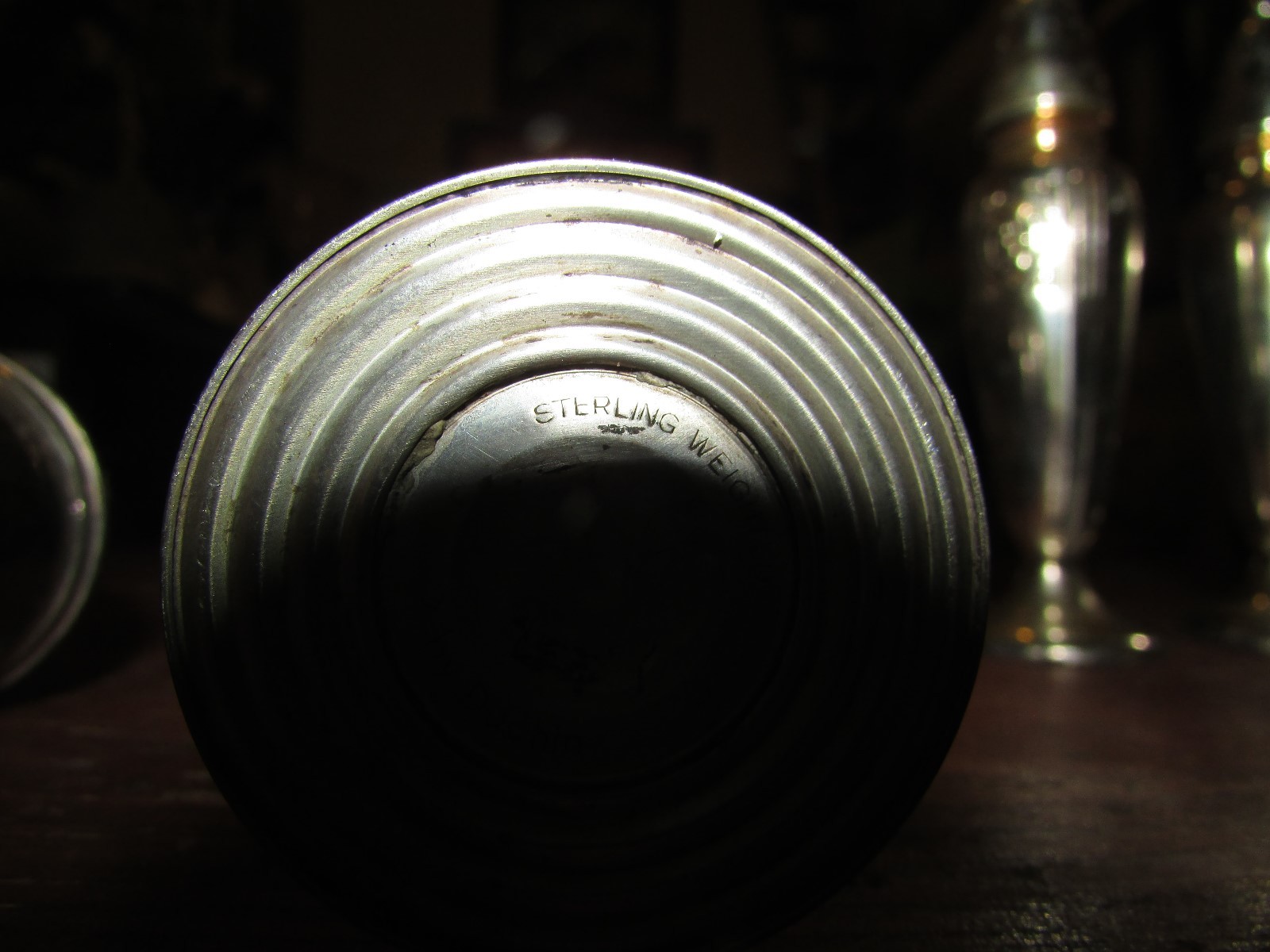 FIVE PAIR OF SALT AND PEPPER SHAKERS TWO STERLING