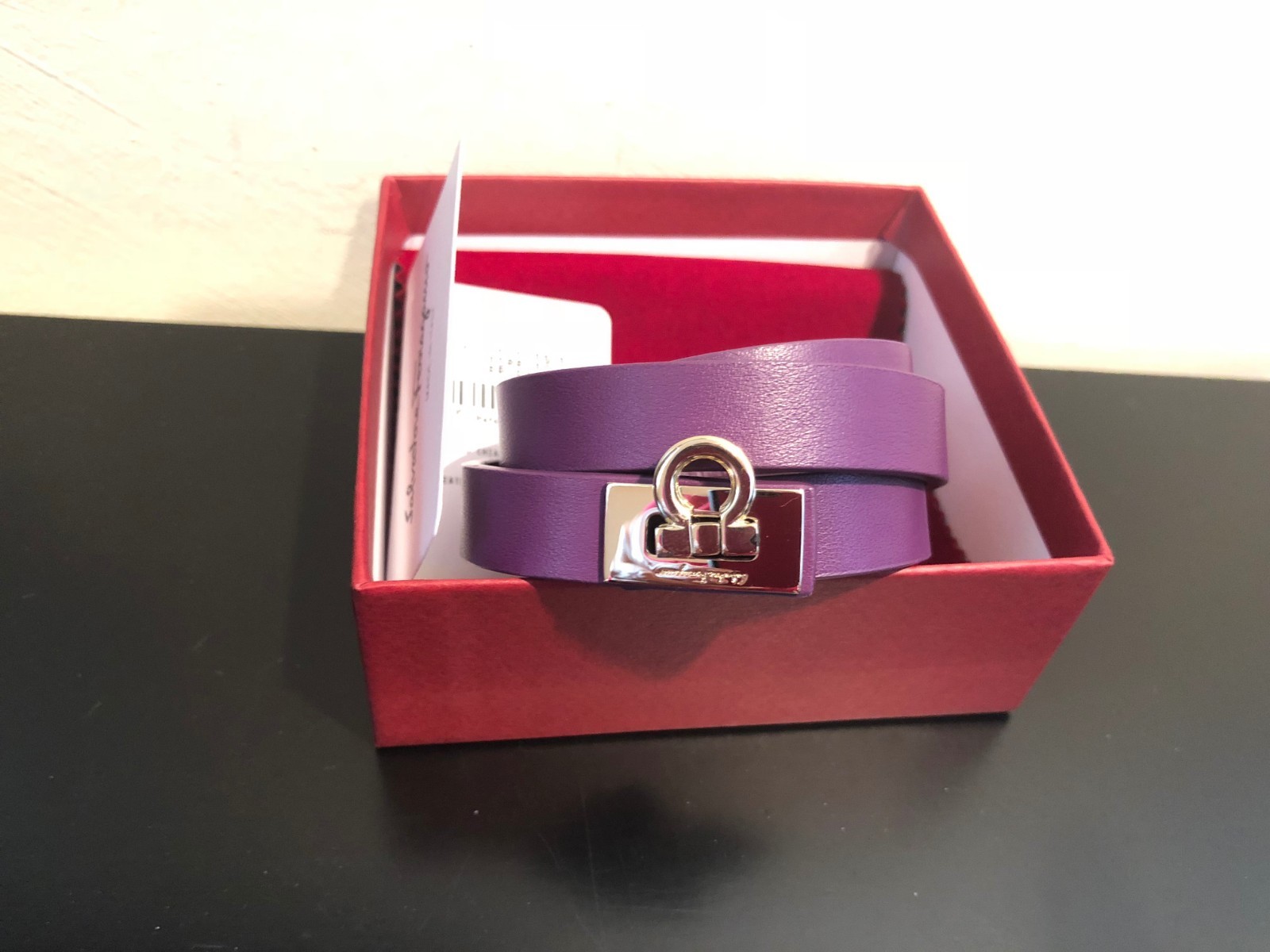 NEW Salvatore Ferragamo Purple Leather Brass Chiaro Wrap