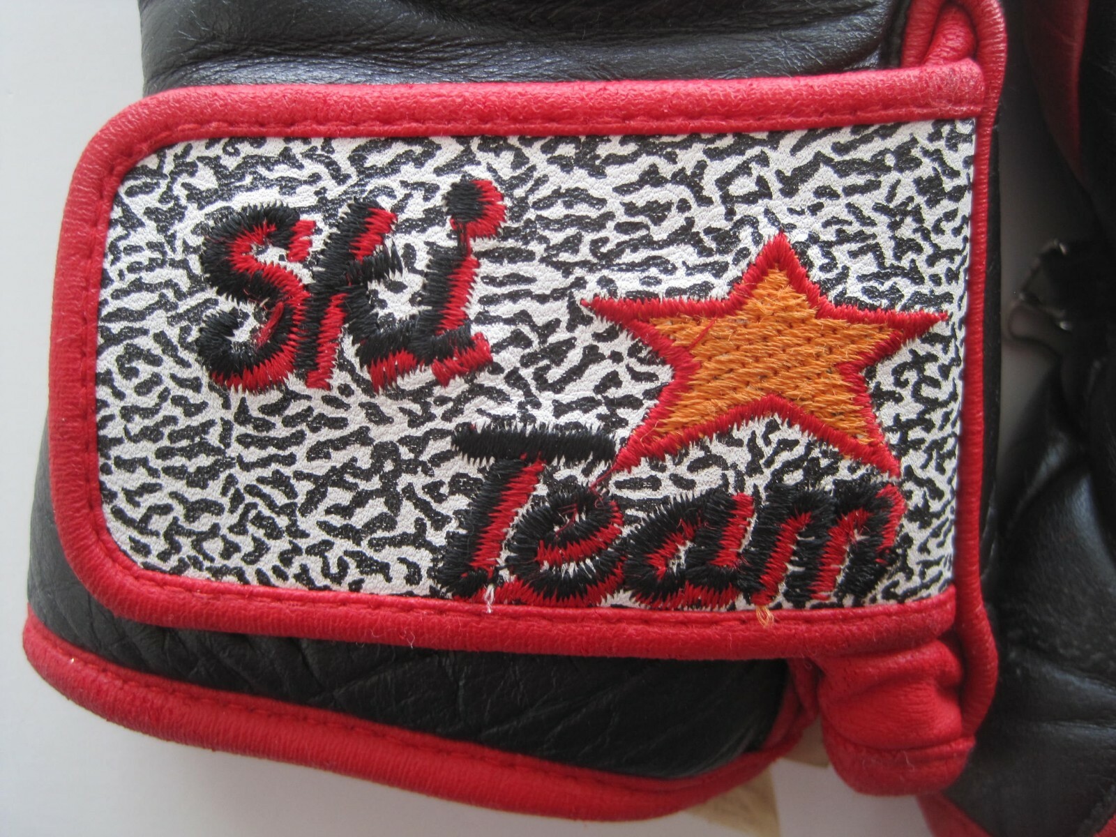 Vintage Reusch US Ski Team Racing Slalom Leather Gloves Black White Red Size 8.5